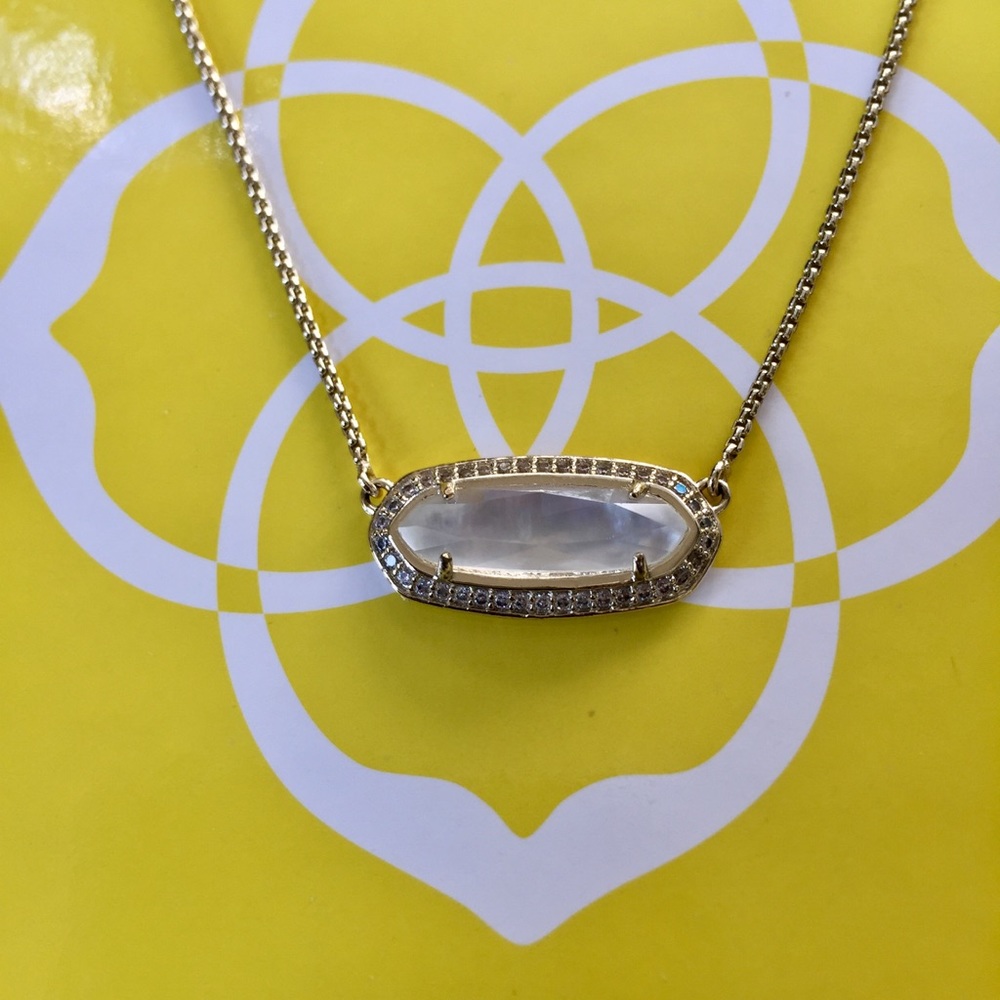 Kendra Scott Annika Pave Silver Necklace Mother Of Pearl Rare HTF Retired Style - Picture 3 of 4